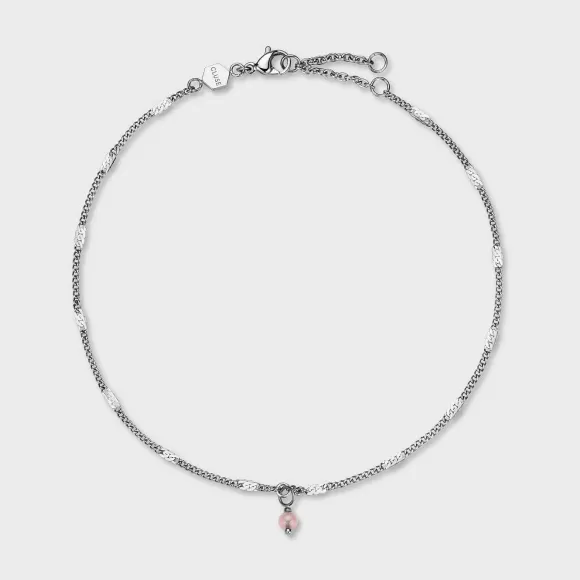 CLUSE Essentielle Anklet Rose Quartz Bead, Silver Colour