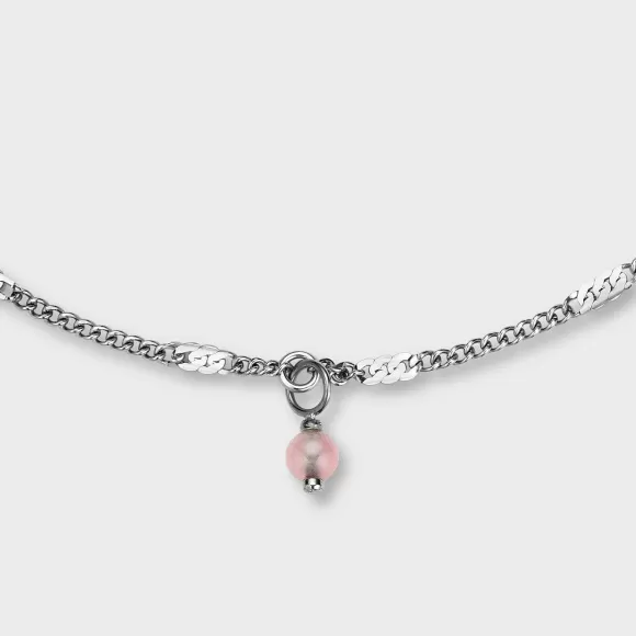 CLUSE Essentielle Anklet Rose Quartz Bead, Silver Colour