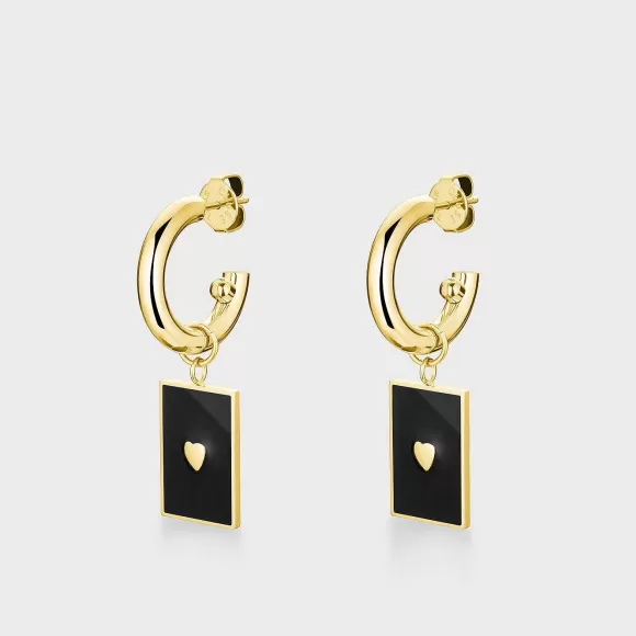 CLUSE Essentielle Black Rectangular Charm Hoop Earrings, Gold Colour