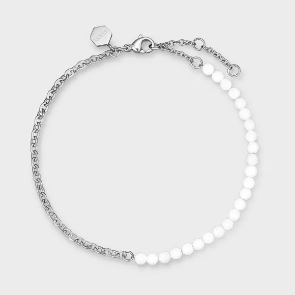 CLUSE Essentielle Mixed Chain White Beads Anklet, Silver Colour