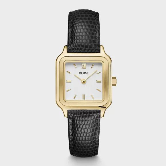 CLUSE Gracieuse Petite Watch Leather, Black Lizard, Gold Colour