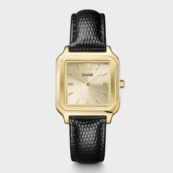 CLUSE Gracieuse Watch Leather, Black Lizard, Gold Colour