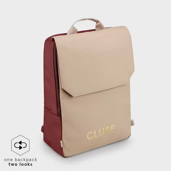 CLUSE Le R Versible Backpack, Bordeaux Beige, Gold Colour