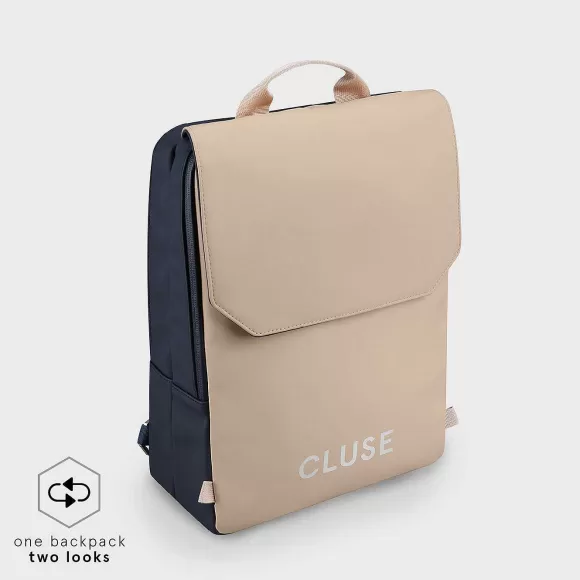 CLUSE Le R Versible Backpack, Dark Blue Caramel, Silver Colour