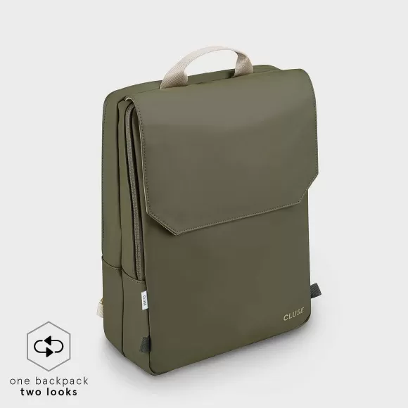 CLUSE Le R Versible Backpack, Dark Green Moss, Gold Colour