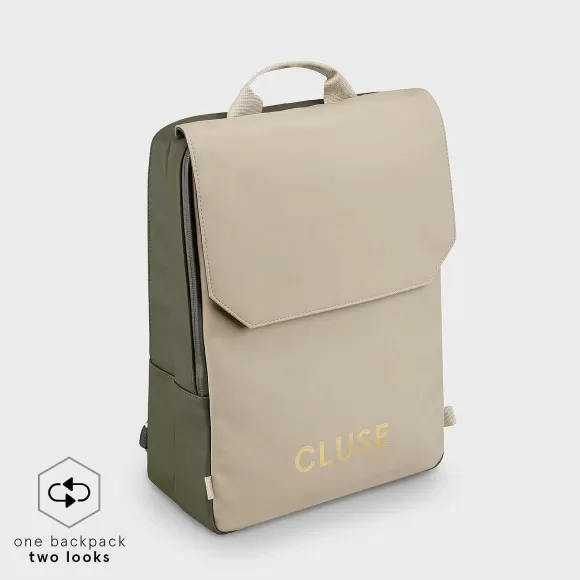 CLUSE Le R Versible Backpack, Dark Green Moss, Gold Colour